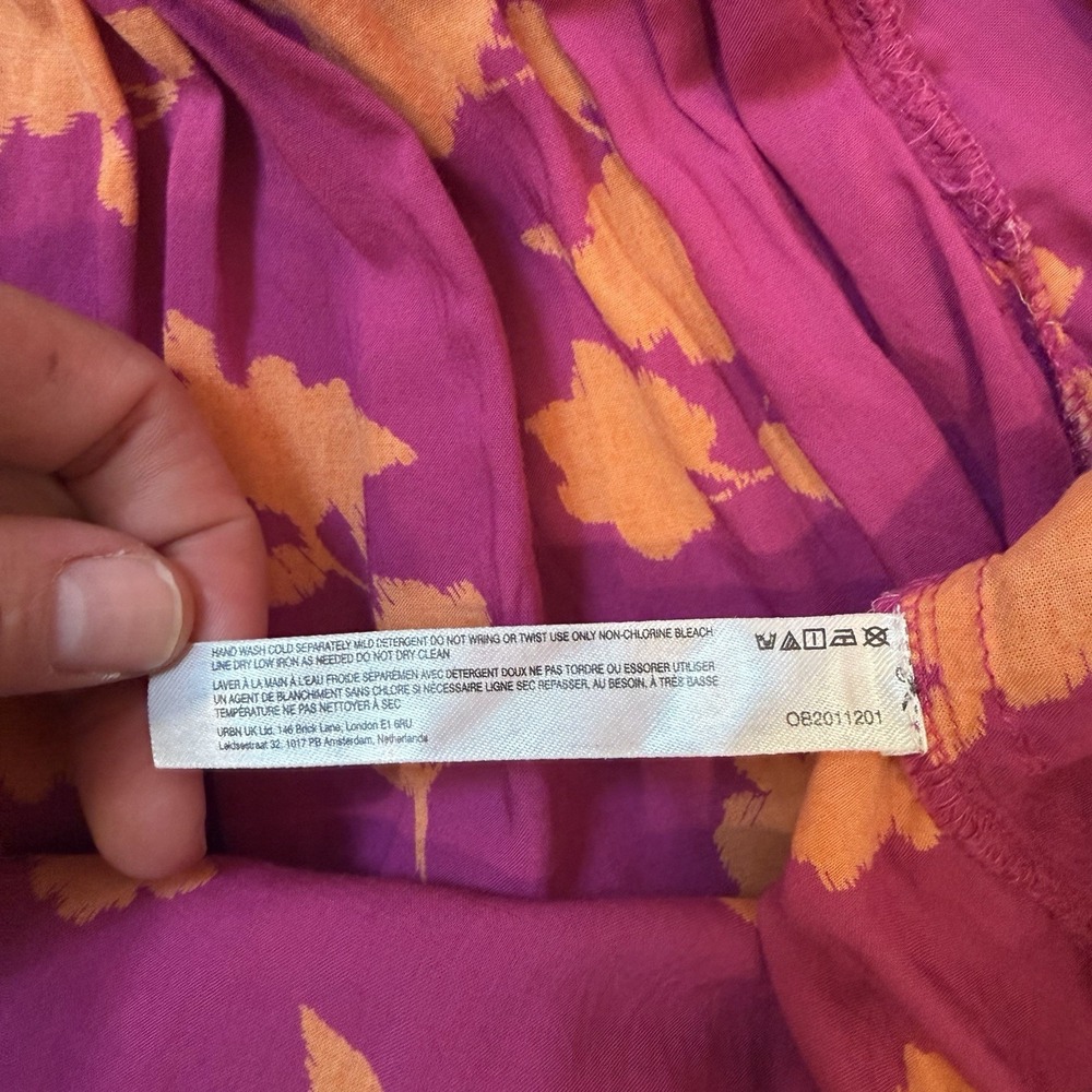 By Anthropologie XS Off-The-Shoulder Smocked Midi Dress Pink Orange Floral - Picture 8 of 13